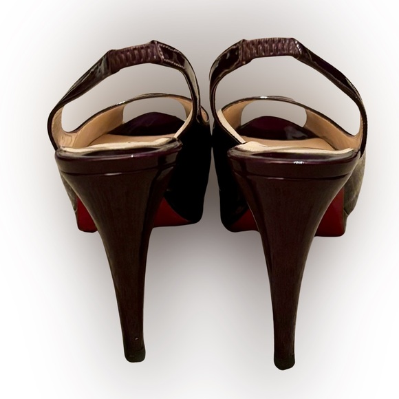 Christian Louboutin Cathay Oxblood Patent Leather Slingback Red Rubber Bottoms - Picture 6 of 9
